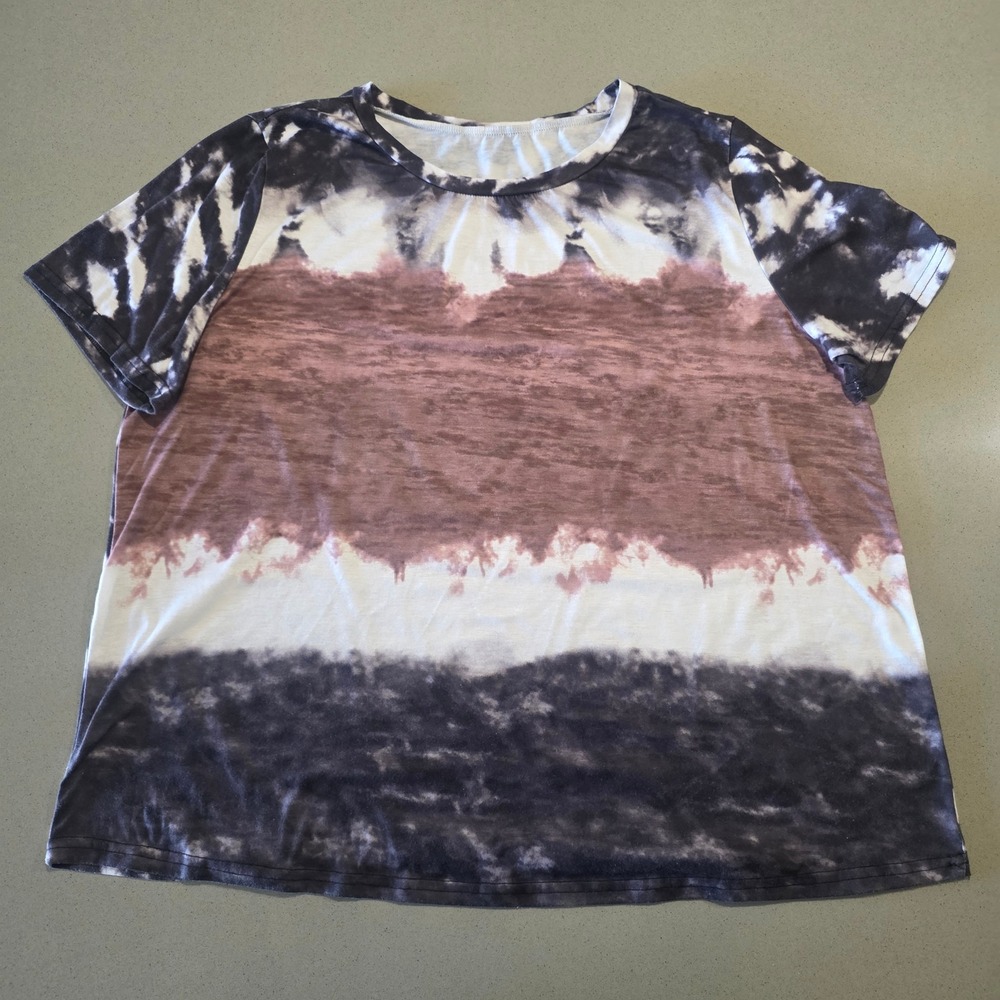 Tie‎ Dye Short Sleeve Crewneck T-Shirt Mauve Black White Relaxed Fit Top